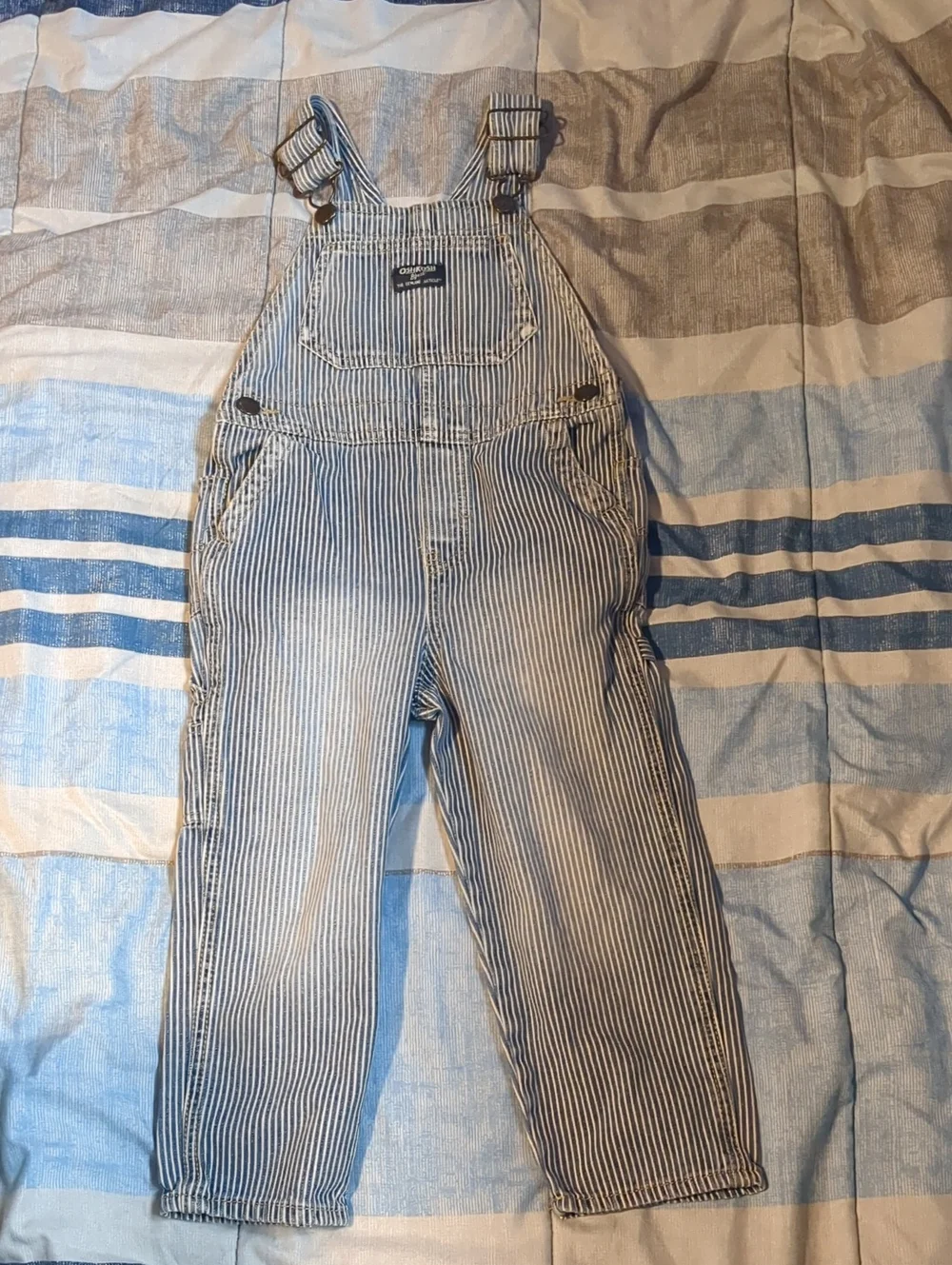 OshKosh B'gosh Toddler Blue and White Striped Relaxed Overalls